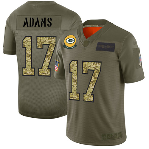 Personalized Packers #17 Davante Adams Olive Camo Men’s Stitched Football Limited 2019 Salute To Service Jersey