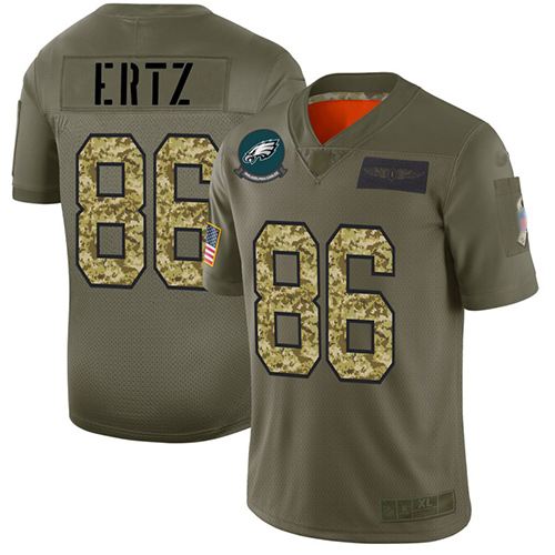 Personalized Eagles #86 Zach Ertz Olive Camo Men’s Stitched Football Limited 2019 Salute To Service Jersey