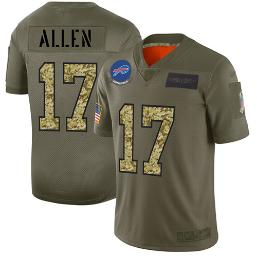 Personalized Bills #17 Josh Allen Olive Camo Men’s Stitched Football Limited 2019 Salute To Service Jersey