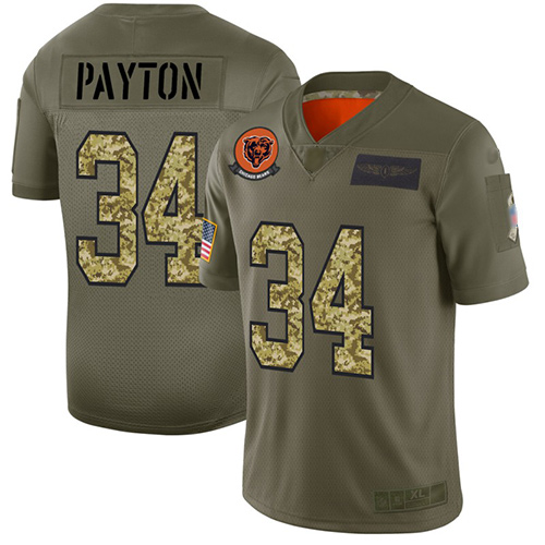 Personalized Bears #34 Walter Payton Olive Camo Men’s Stitched Football Limited 2019 Salute To Service Jersey