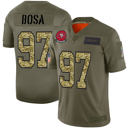 Personalized 49ers #97 Nick Bosa Olive Camo Men’s Stitched Football Limited 2019 Salute To Service Jersey