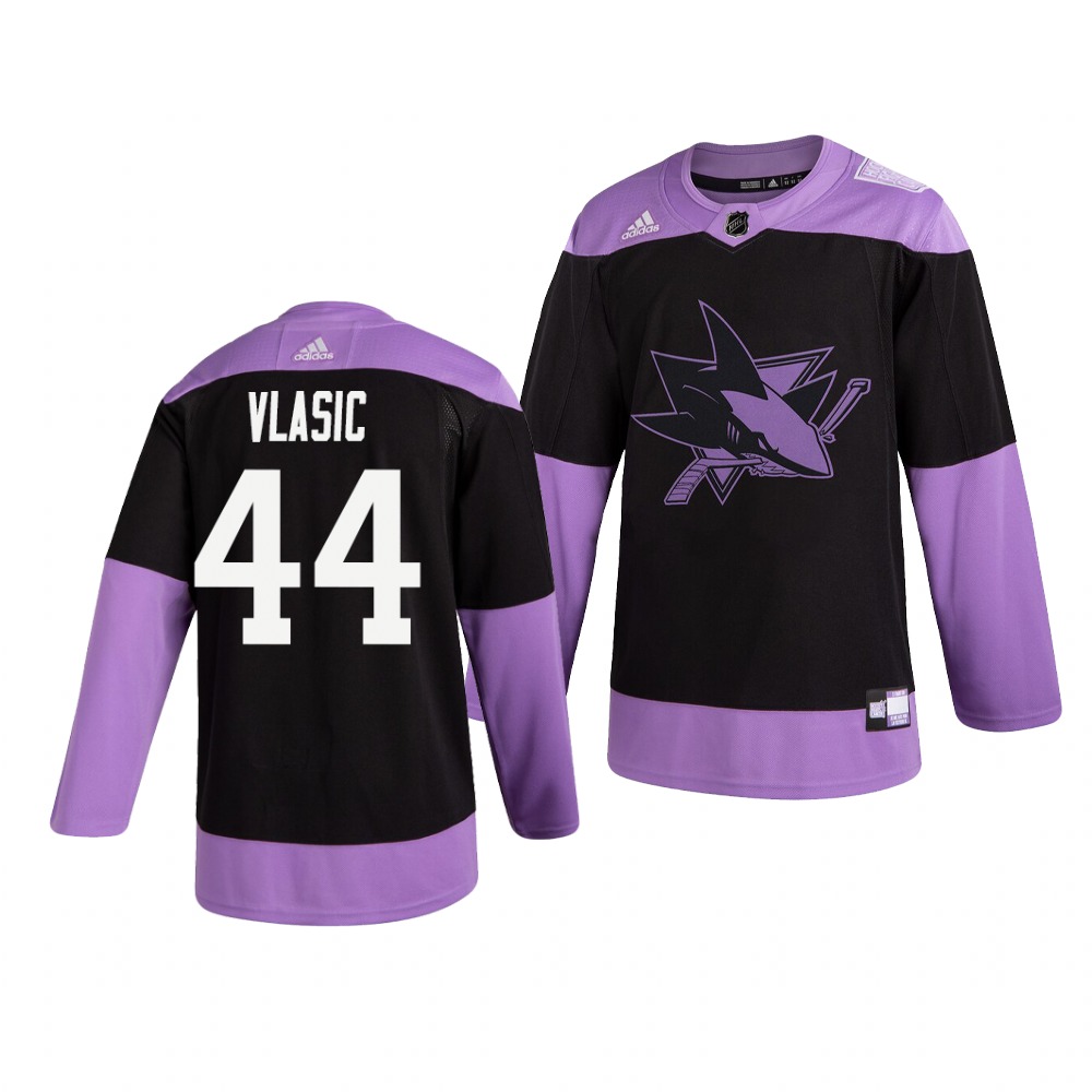Personalized Sharks 44 Marc Edouard Vlasic Black Purple Hockey Fights Cancer Jersey