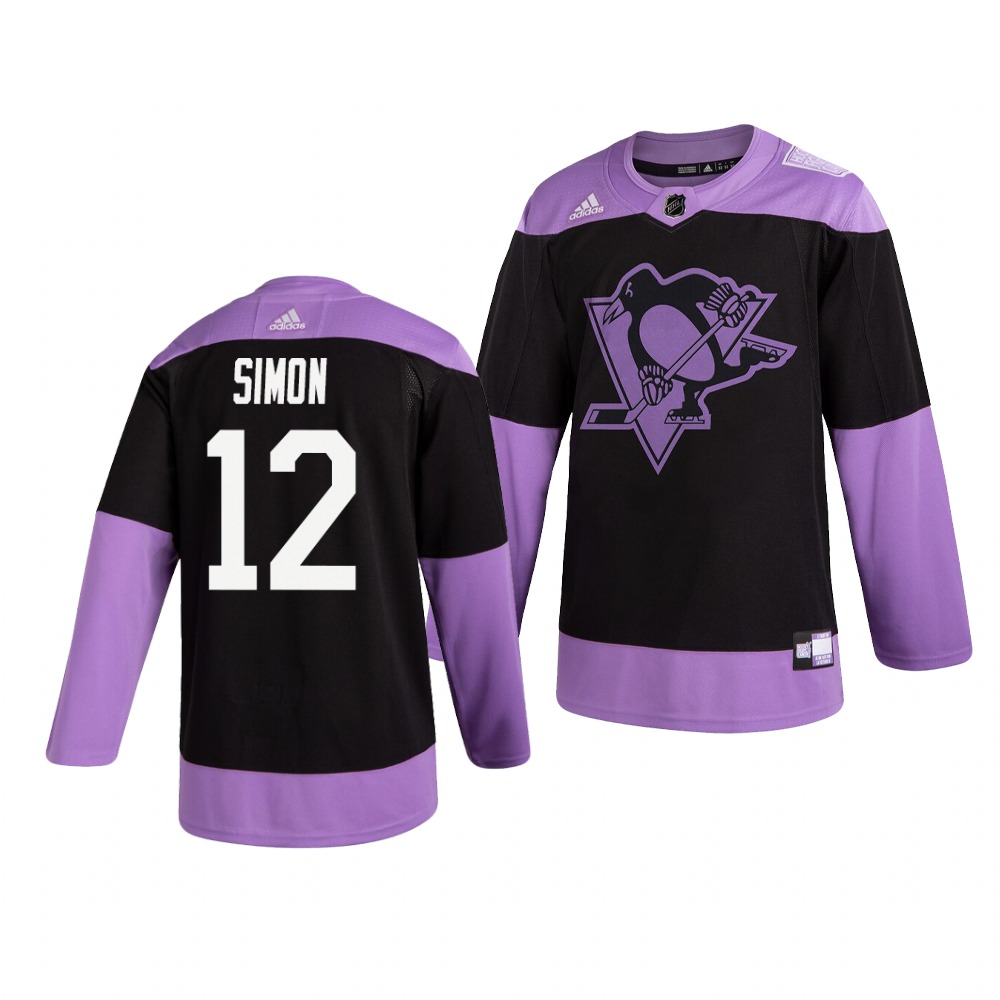 Personalized Penguins 12 Dominik Simon Black Purple Hockey Fights Cancer Jersey