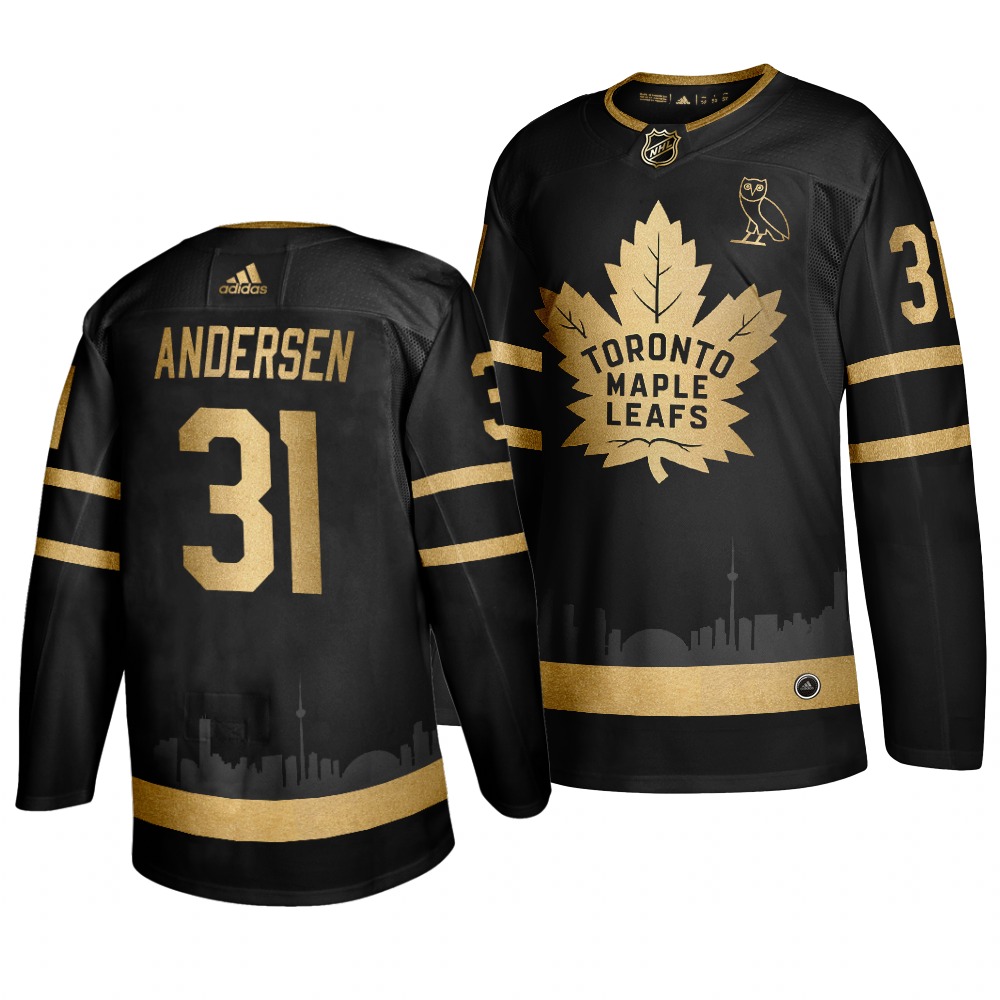 Personalized Maple Leafs 31 Frederik Andersen Black With Special Glittery Logo Jersey