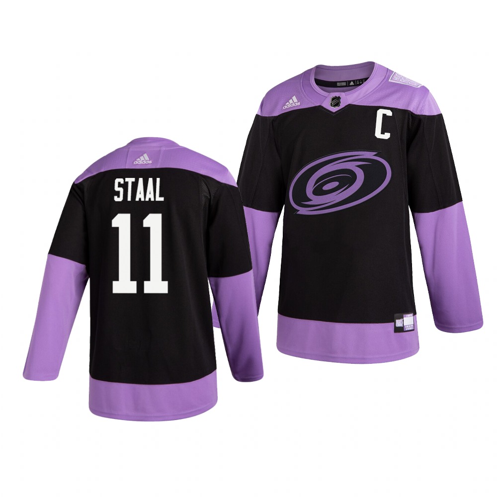 Personalized Hurricanes 11 Jordan Staal Black Purple Hockey Fights Cancer Jersey