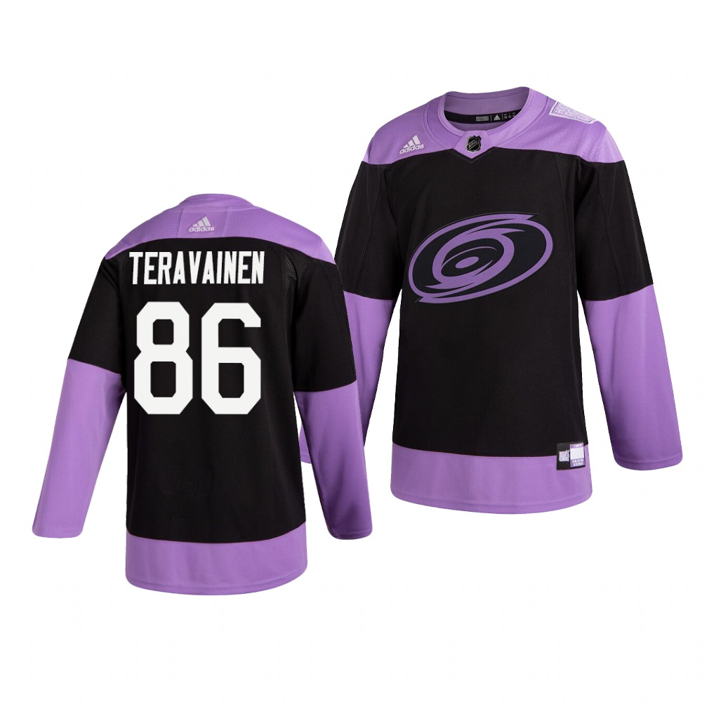 Personalized Hurricanes 86 Teuvo Teravainen Black Purple Hockey Fights Cancer Jersey