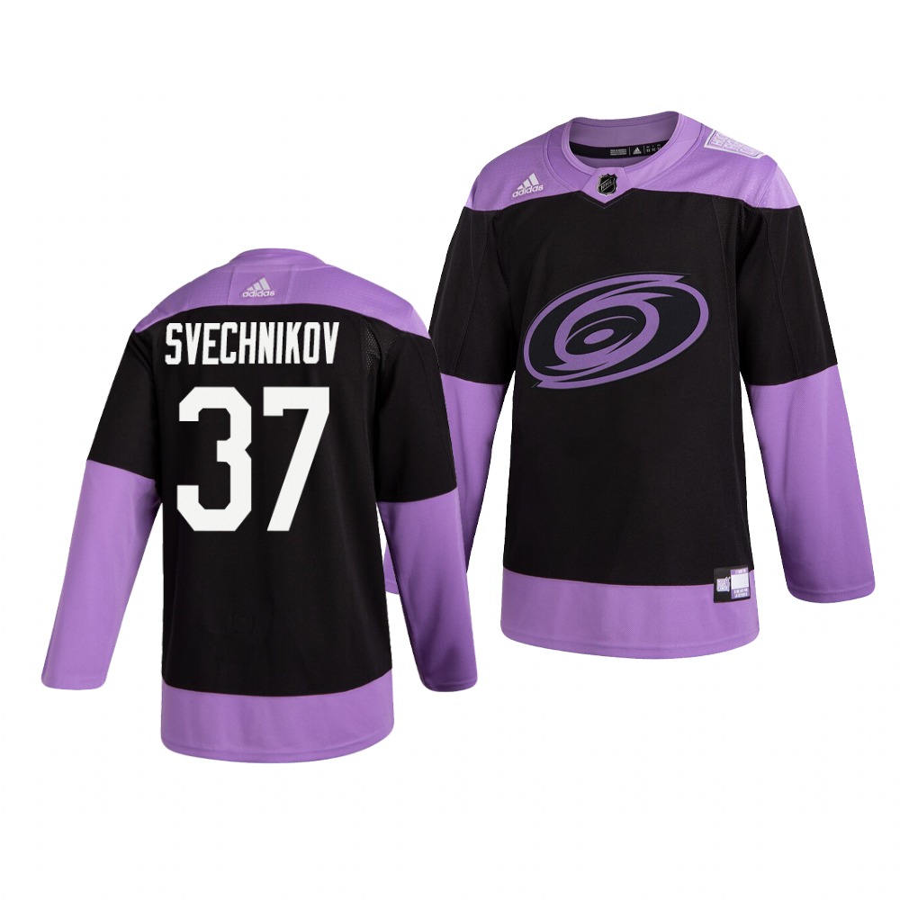 Personalized Hurricanes 37 Andrei Svechnikov Black Purple Hockey Fights Cancer Jersey
