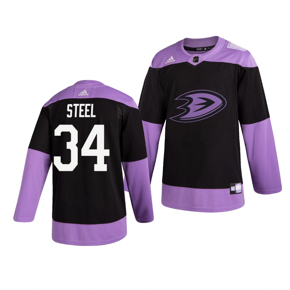 Personalized Ducks 34 Sam Steel Black Purple Hockey Fights Cancer Jersey