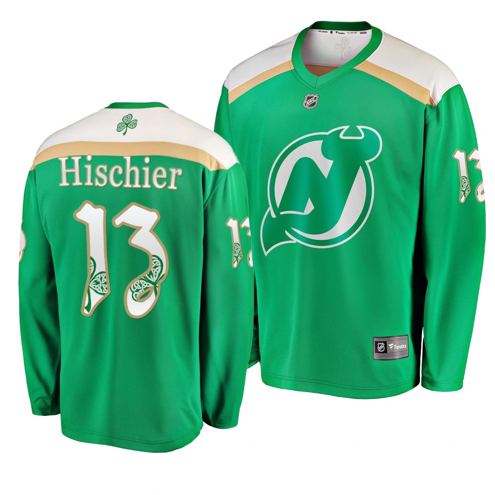 Personalized Devils 13 Nico Hischier Green 2019 St. Patrick’s Day Jersey