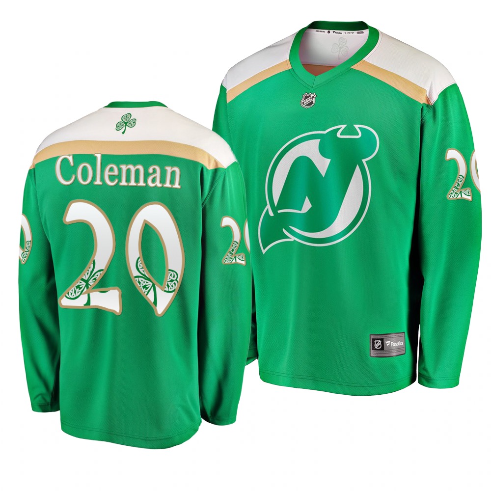Personalized Devils 20 Blake Coleman Green 2019 St. Patrick’s Day Jersey
