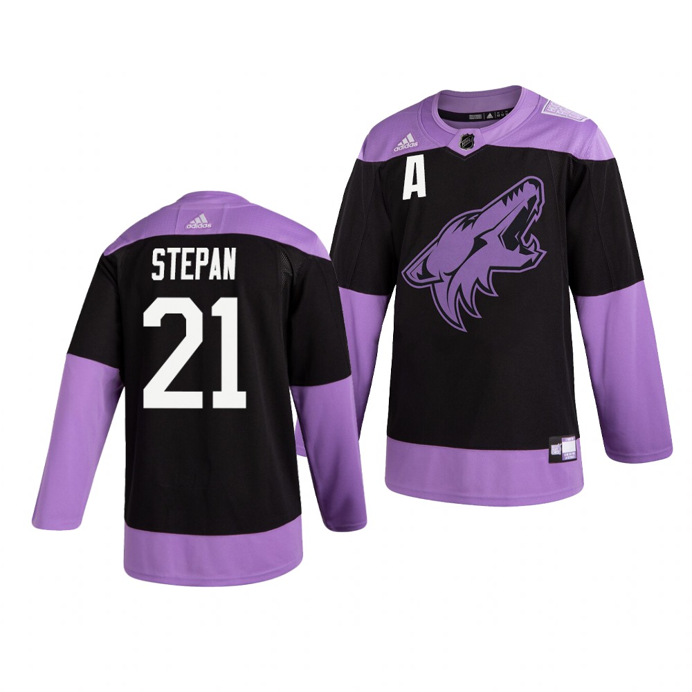 Personalized Coyotes 21 Derek Stepan Black Purple Hockey Fights Cancer Jersey