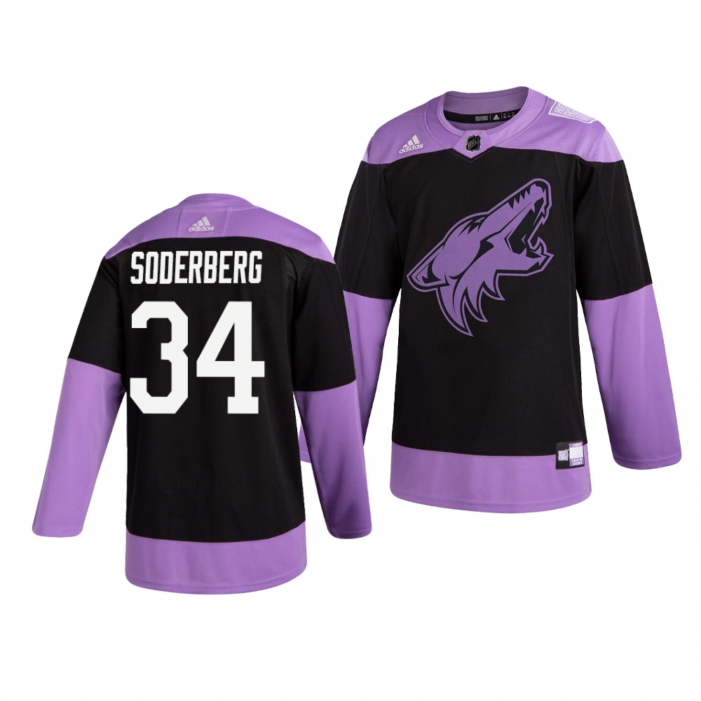 Personalized Coyotes 34 Carl Soderberg Black Purple Hockey Fights Cancer Jersey