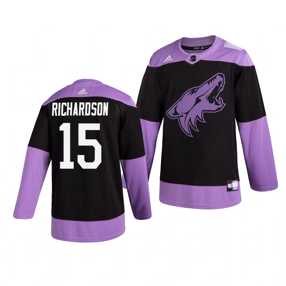 Personalized Coyotes 15 Brad Richardson Black Purple Hockey Fights Cancer Jersey