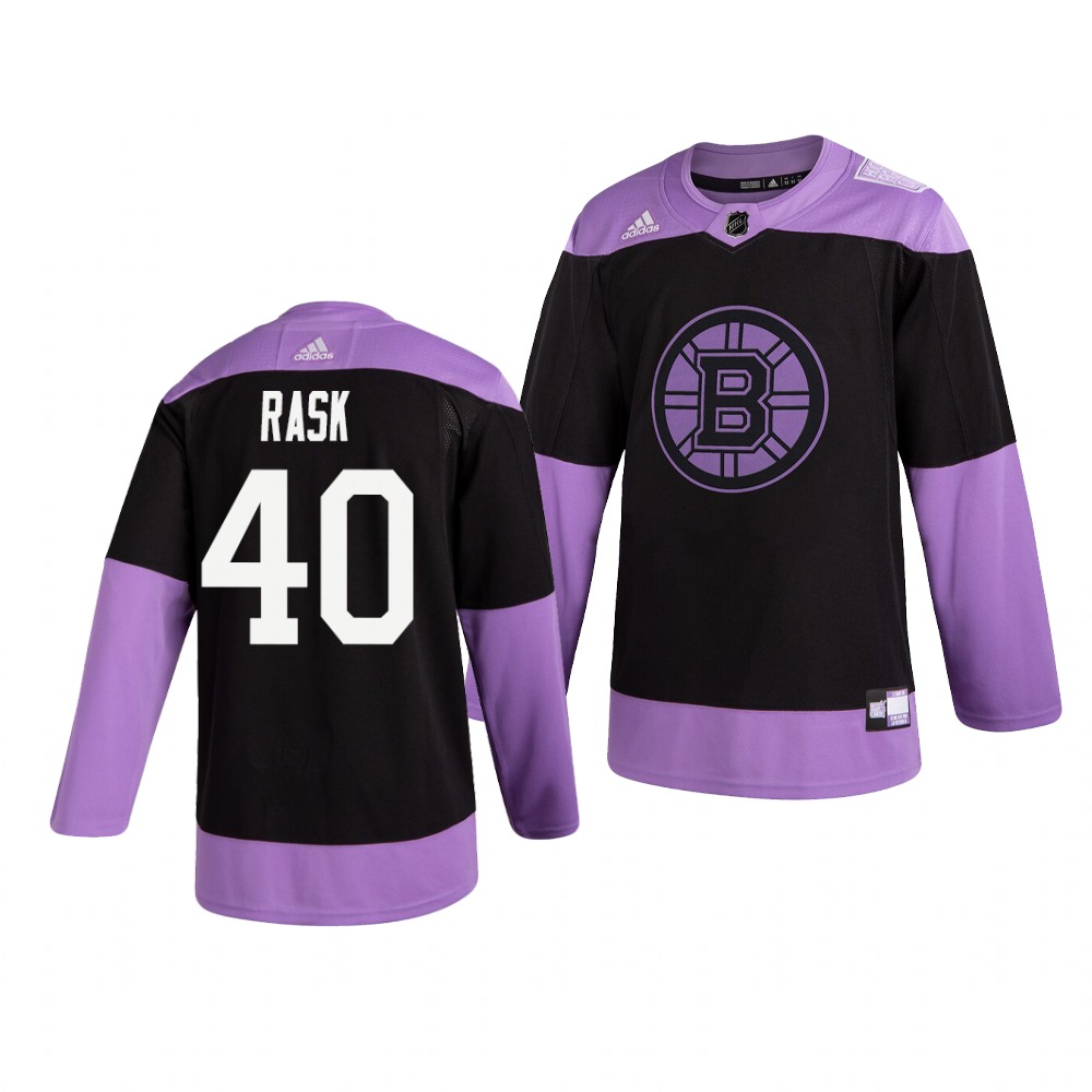 Personalized Bruins 40 Tuukka Rask Black Purple Hockey Fights Cancer Jersey