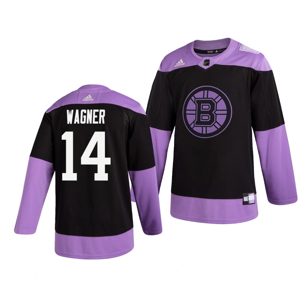 Personalized Bruins 14 Chris Wagner Black Purple Hockey Fights Cancer Jersey