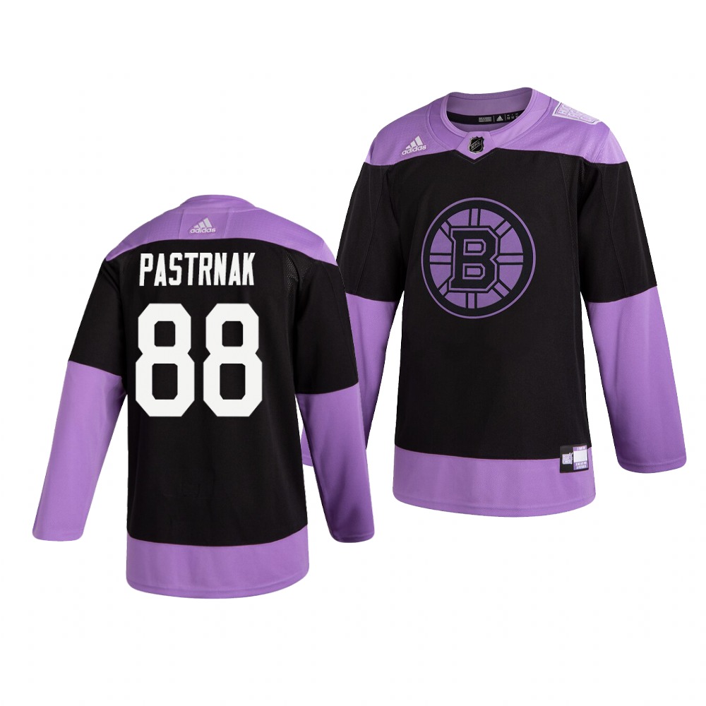 Personalized Bruins 88 David Pastrnak Black Purple Hockey Fights Cancer Jersey
