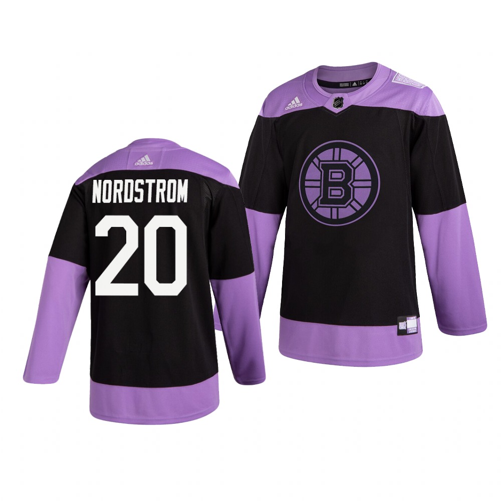 Personalized Bruins 20 Joakim Nordstrom Black Purple Hockey Fights Cancer Jersey
