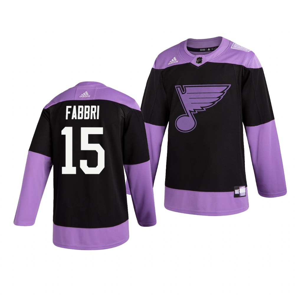 Personalized Blues 15 Robby Fabbri Black Purple Hockey Fights Cancer Jersey