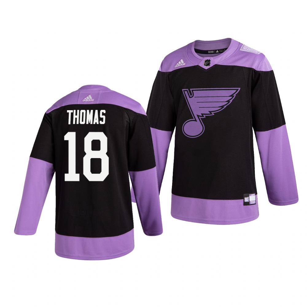 Personalized Blues 18 Robert Thomas Black Purple Hockey Fights Cancer Jersey