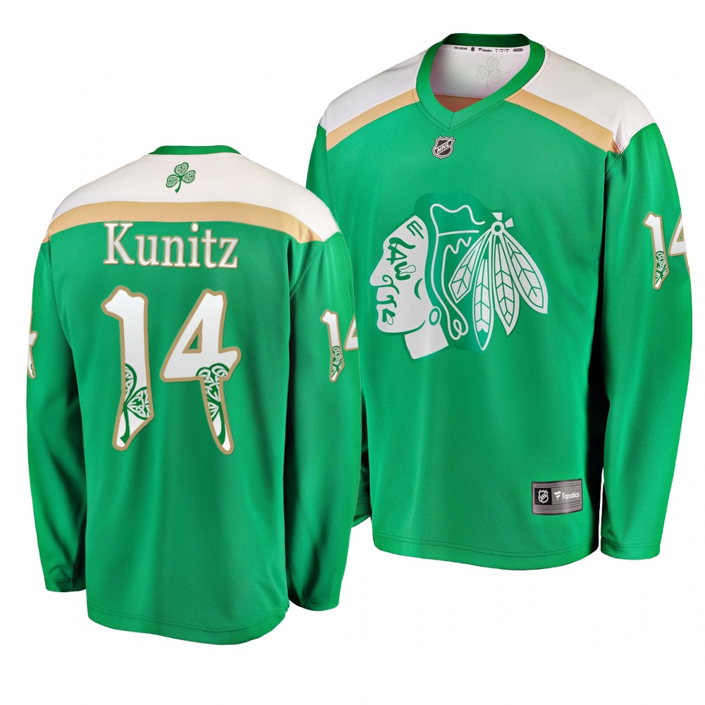 Personalized Blackhawks 14 Chris Kunitz Green 2019 St. Patrick’s Day Jersey