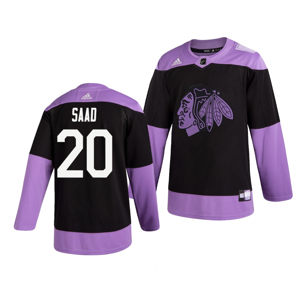 Personalized Blackhawks 20 Brandon Saad Black Purple Hockey Fights Cancer Jersey