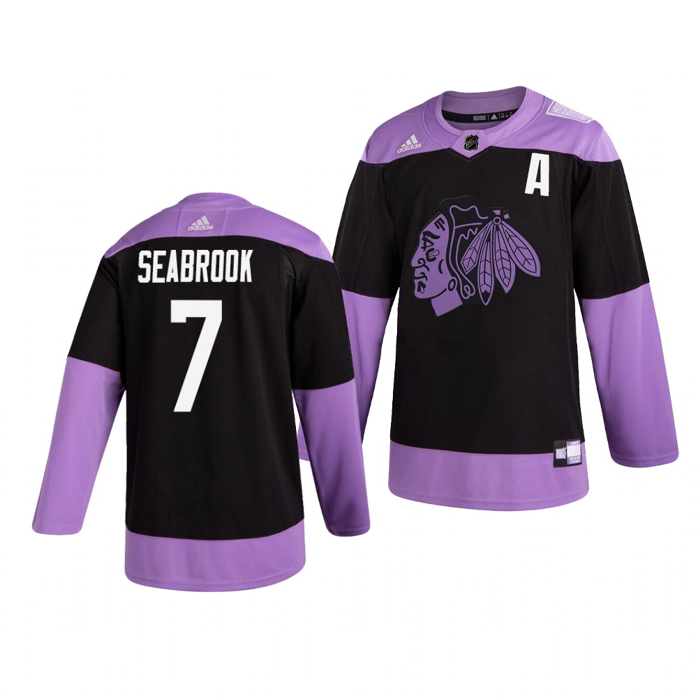 Personalized Blackhawks 7 Brent Seabrook Black Purple Hockey Fights Cancer Jersey