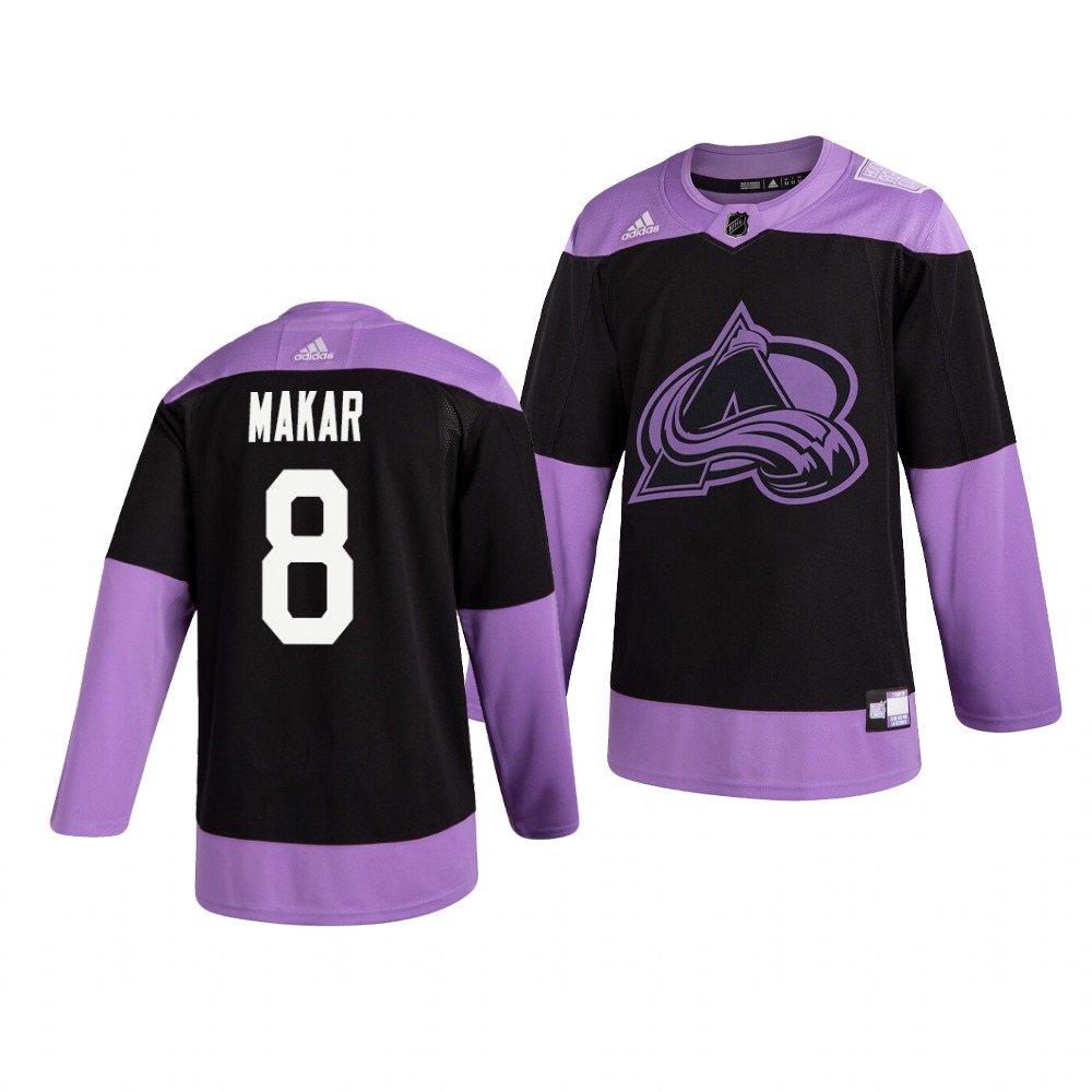 Personalized Avalanche 8 Cale Makar Black Purple Hockey Fights Cancer Jersey