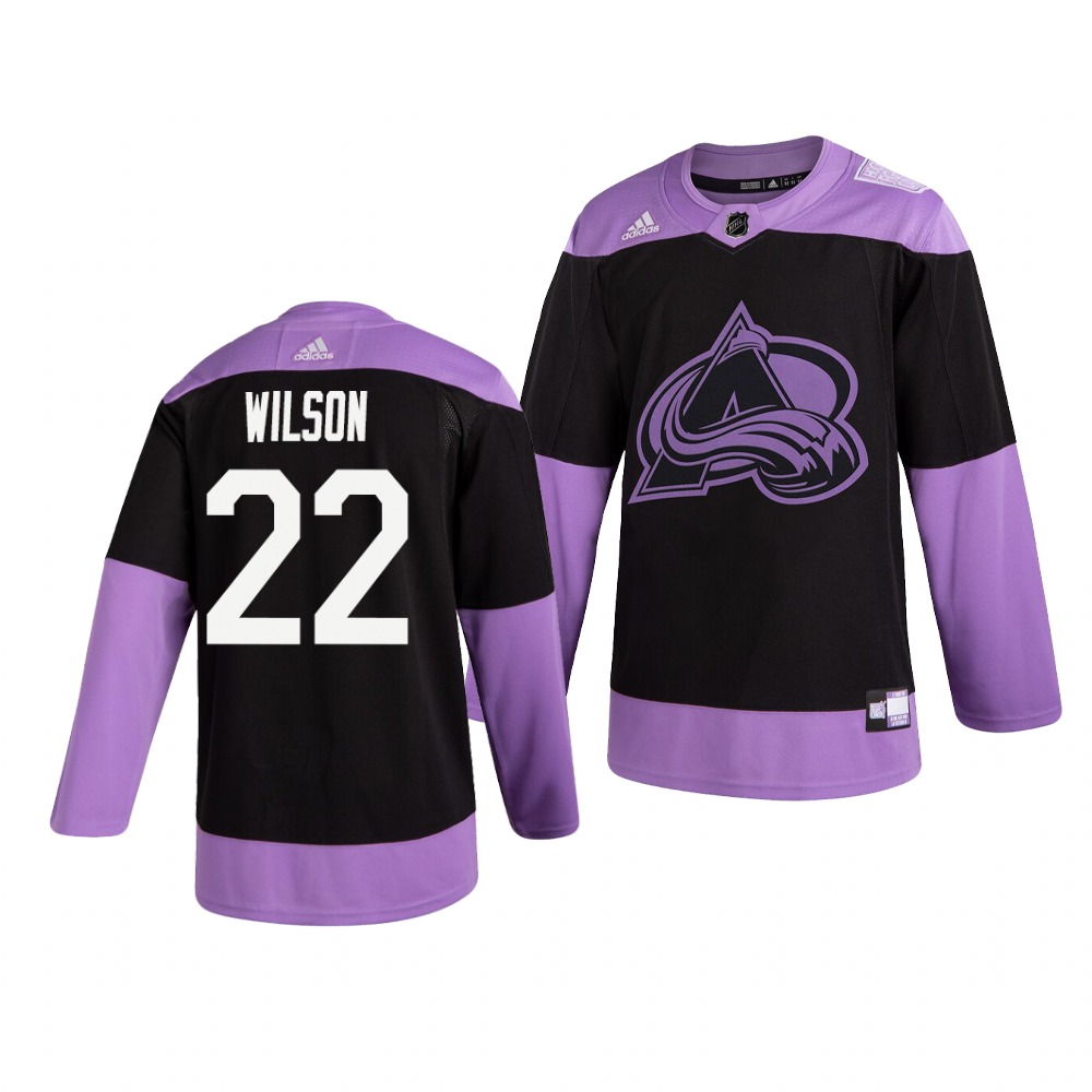 Personalized Avalanche 22 Colin Wilson Black Purple Hockey Fights Cancer Jersey