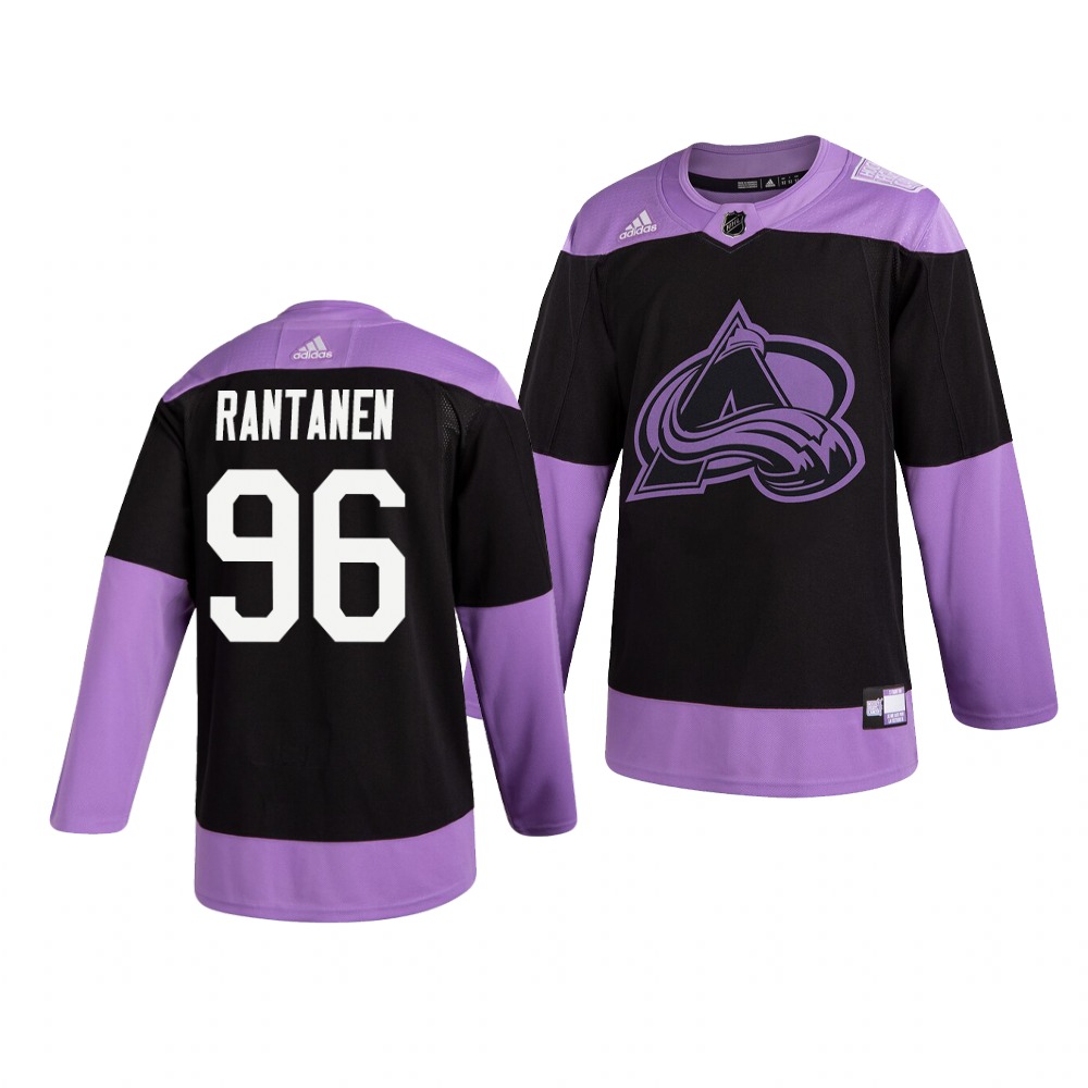 Personalized Avalanche 96 Mikko Rantanen Black Purple Hockey Fights Cancer Jersey