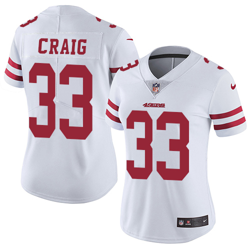 Personalized Women NFL 49ers #33 Roger Craig White Untouchable Limited Jersey