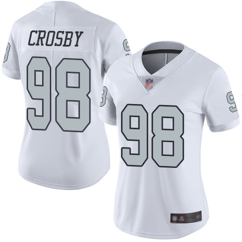 Personalized Raiders #98 Maxx Crosby White Women’s Stitched Football Limited Rush Jersey