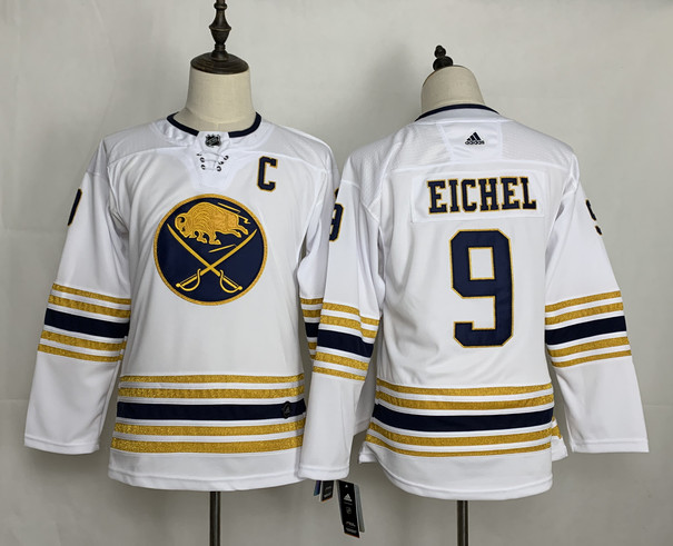 Personalized Sabres 9 Jack Eichel White Youth 50th Anniversary Jersey
