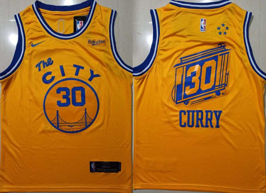 Personalized Warriors 30 Stephen Curry Yellow City Edition Swingman Jersey