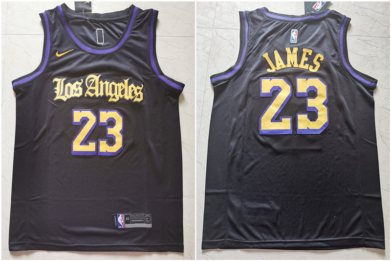 Personalized Lakers 23 Lebron James Black City Edition Swingman Jersey