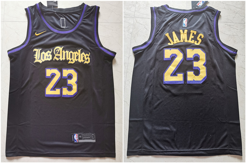 Personalized Lakers 23 Lebron James Black City Edition Swingman Jersey