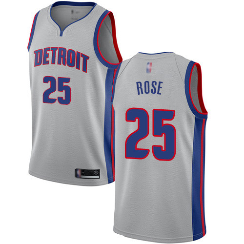 Personalized Pistons #25 Derrick Rose Silver Basketball Swingman Statement Edition Jersey