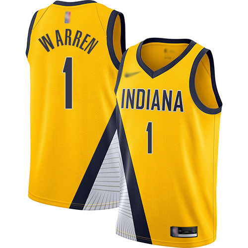 Personalized Pacers #1 T.J. Warren Gold Basketball Swingman Statement Edition 2019 2020 Jersey