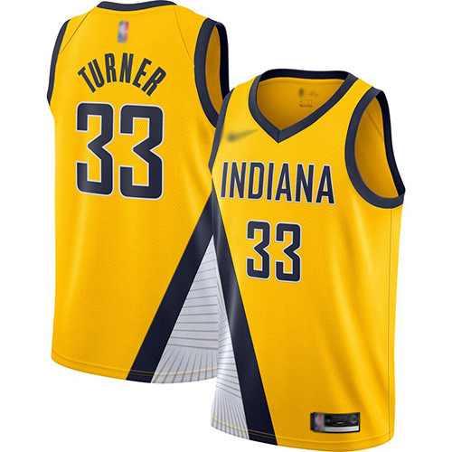 Personalized Pacers #33 Myles Turner Gold Basketball Swingman Statement Edition 2019 2020 Jersey