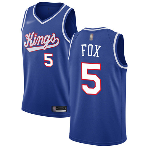 Personalized Kings #5 De’Aaron Fox Blue Basketball Swingman Hardwood Classics Jersey