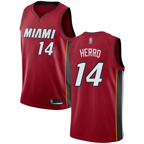 Personalized Heat #14 Tyler Herro Red Basketball Swingman Statement Edition Jersey