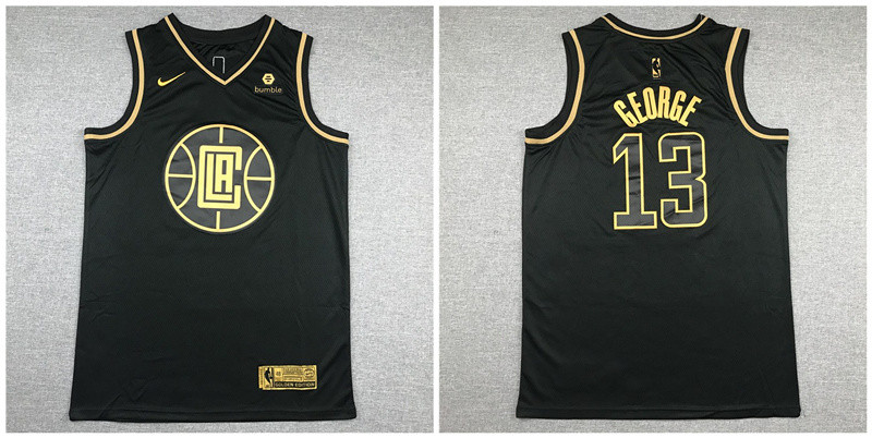 Personalized Clippers 13 Paul George Black Gold Swingman Jersey