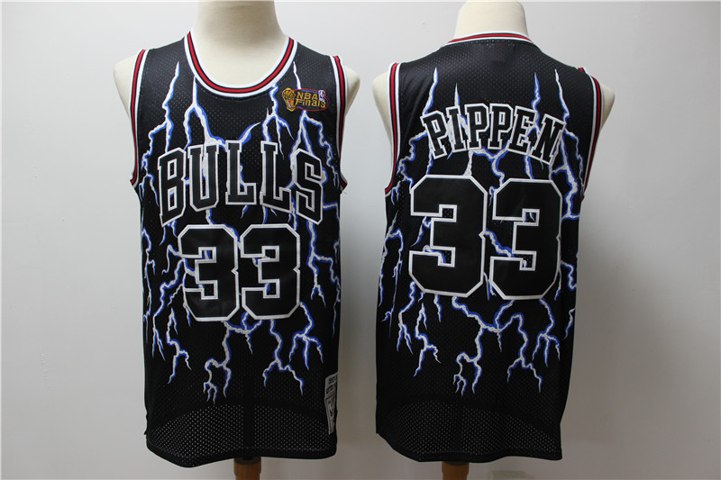 Personalized Bulls 33 Scottie Pippen Black Hardwood Classics Lightning Limited Edition Jersey