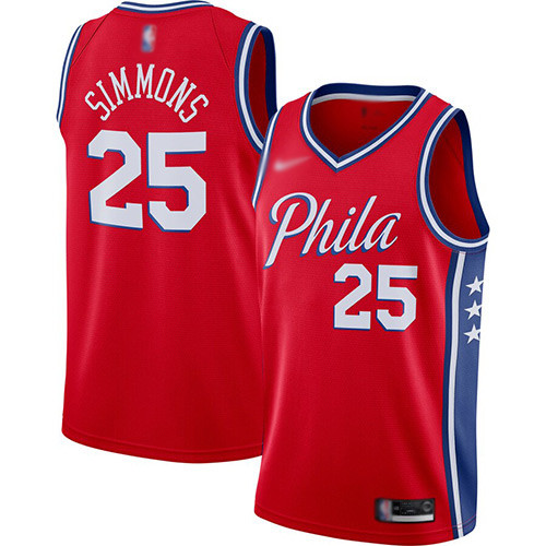 Personalized 76ers #25 Ben Simmons Red Basketball Swingman Statement Edition 2019 2020 Jersey