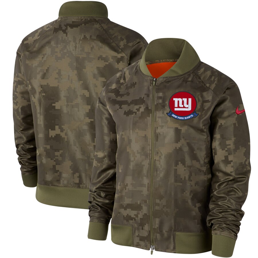 Personalized Women’s New York Giants Olive 2019 Salute To Service Full Zip Bomber Jacket
