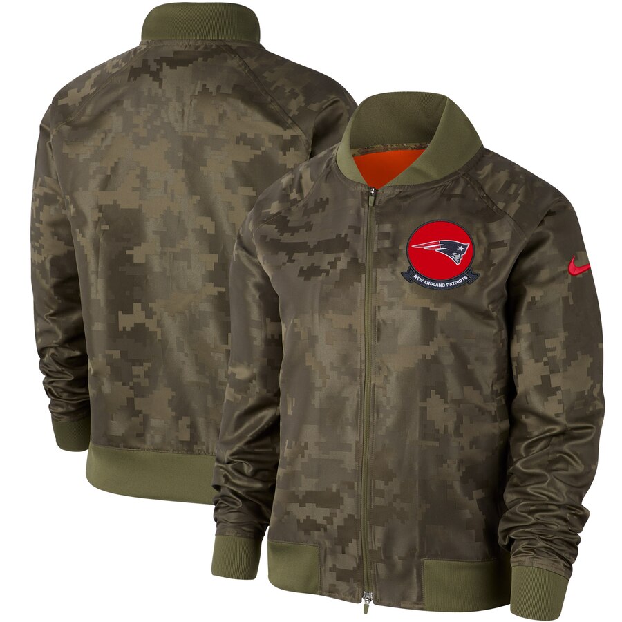 Personalized Women’s New England Patriots Olive 2019 Salute To Service Full Zip Bomber Jacket
