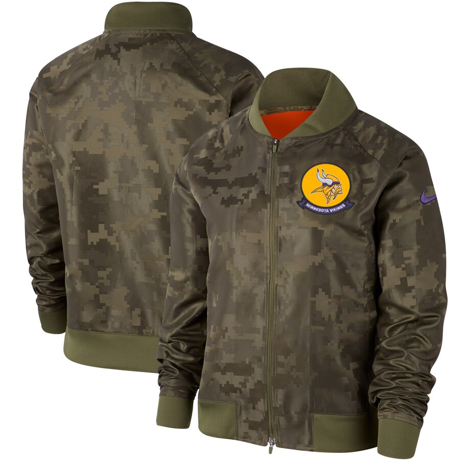 Personalized Women’s Minnesota Vikings Olive 2019 Salute To Service Full Zip Bomber Jacket