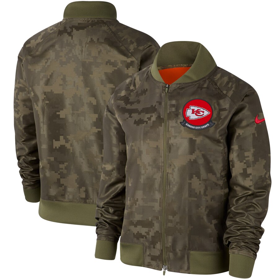 Personalized Women’s Kansas City Chiefs Olive 2019 Salute To Service Full Zip Bomber Jacket