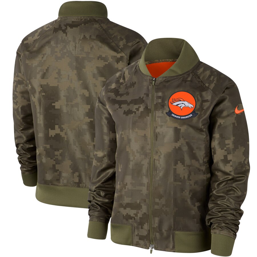 Personalized Women’s Denver Broncos Olive 2019 Salute To Service Full Zip Bomber Jacket
