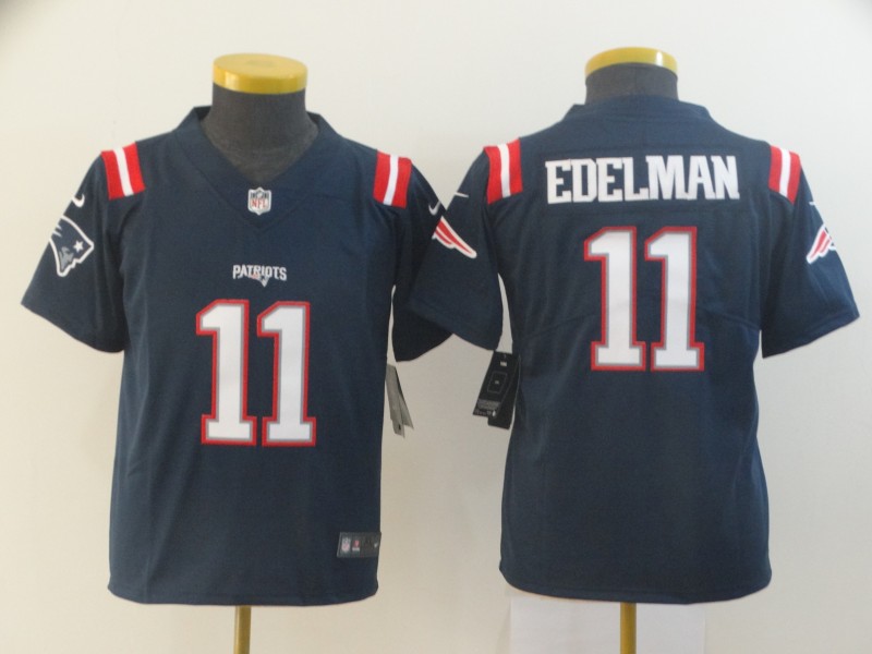 Personalized Youth Patriots 11 Julian Edelman Navy Youth Color Rush Limited Jersey