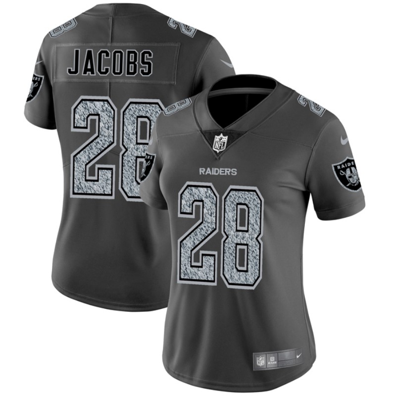 Personalized Women Raiders 28 Josh Jacobs Gray Smoke Women Untouchable Limited Jersey
